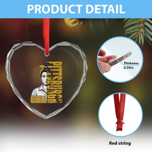 Strong Woman Football Game Day Heart Crystal Glass Ornament Black And Gold City Pride