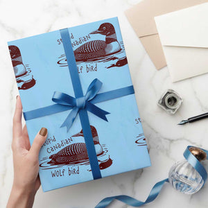 Stupid Canadian Wolf Bird Common Loon Wrapping Paper Roll Funny Absurd Bird Meme Humor TS02 Light Blue Print Your Wear