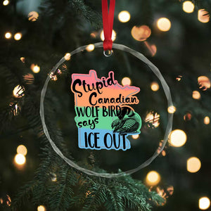 Stupid Canadian Wolf Bird Says Ice Out Crystal Glass Ornament Funny Activist Loon Minnesota Rebel Rainbow TS02 Print Your Wear