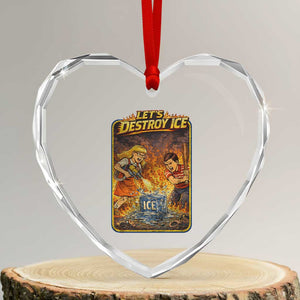 Subtle Abolish Ice Heart Crystal Glass Ornament Retro Protest Satirical Graphic Let's Destroy Ice TS10 Transparent Glass 3'' Heart Print Your Wear
