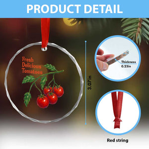 Subtle FDT Crystal Glass Ornament Fresh Delicious Tomatoes Retro Tomato Vine Graphic Political Humor TS10 Print Your Wear