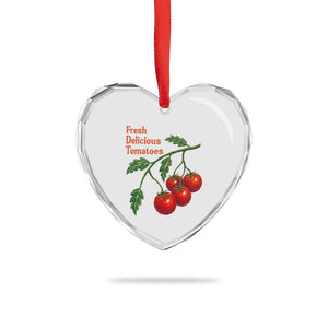 Subtle FDT Heart Crystal Glass Ornament Fresh Delicious Tomatoes Retro Tomato Vine Graphic Political Humor