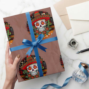Sugar Skull Mexican Christmas Wrapping Paper Roll TS14 Mocha Print Your Wear