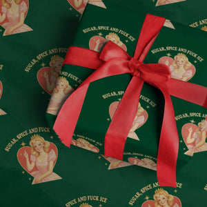Sugar Spice and F Ice Retro Fairy Wrapping Paper Roll Feminist Against Ice Protest Political Resistance TS02 Green Print Your Wear