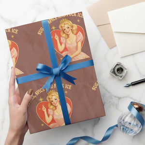 Sugar Spice and F Ice Retro Fairy Wrapping Paper Roll Feminist Against Ice Protest Political Resistance TS02 Mocha Print Your Wear