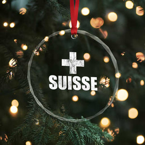 Suisse Swiss French Vintage Cross Flag Switzerland Roots Crystal Glass Ornament