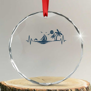 Summer Vacation Heartbeat Pulse Sunset Silhouette Crystal Glass Ornament Tropical Island Lover TS12 Transparent Glass 3'' Circle Print Your Wear