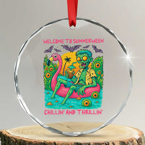 Summerween Zombie Pool Party Crystal Glass Ornament Chillin and Thrillin Flamingo Float Summer Halloween TS02 Transparent Glass 3'' Circle Print Your Wear