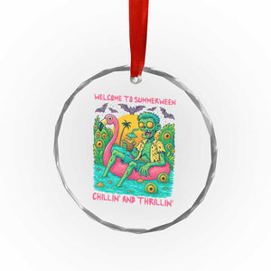 Summerween Zombie Pool Party Crystal Glass Ornament Chillin and Thrillin Flamingo Float Summer Halloween TS02 Print Your Wear
