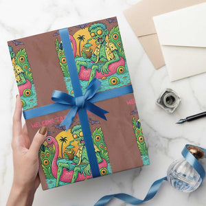 Summerween Zombie Pool Party Wrapping Paper Roll Chillin and Thrillin Flamingo Float Summer Halloween TS02 Mocha Print Your Wear