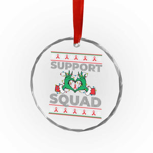 Support Squad HIV Awareness Gift Crystal Glass Ornament Green Hand Red Ribbon Ugly Sweater Christmas Gift TS12 Print Your Wear