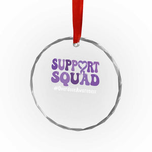 Support Squad Overdose Awareness Crystal Glass Ornament Purple Ribbon Groovy Typography Graphic