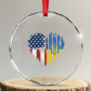 Support Ukraine Crystal Glass Ornament Stand With Ukraine American Ukrainian Flag TS10 Transparent Glass 3'' Circle Print Your Wear