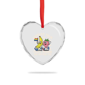 Support Your Fruity Friends Heart Crystal Glass Ornament Retro Cute Banana and Berry LGBT Pride Support TS02 Print Your Wear