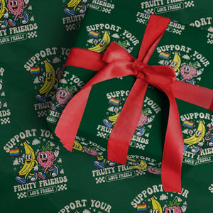 Support Your Fruity Friends Wrapping Paper Roll Retro Cute Banana and Berry LGBT Pride Support TS02 Green Print Your Wear