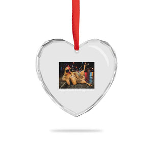 Support Your Local Egg Dealer Chicken Sipping Iced Coffee Graphic Heart Crystal Glass Ornament Funny Homesteading Farm Life