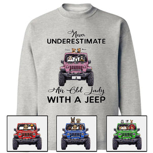 Custom Jeep Shirts, Never Underestimate An Old Man Old Lady With A Jeep Dog Jeep Cat Apparel CTM00 Custom - Printyourwear