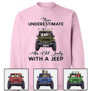 Custom Jeep Shirts, Never Underestimate An Old Man Old Lady With A Jeep Dog Jeep Cat Apparel CTM00 Custom - Printyourwear