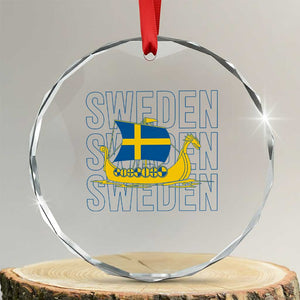 Swedish Viking Ship Sverige Sweden Flag Boat Viking Crystal Glass Ornament