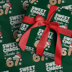 Sweet Chaos Thanks to 67 Wrapping Paper Roll Funny Christmas Cookie Meme with Sprinkles TS02 Green Print Your Wear