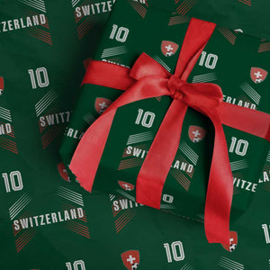 Switzerland Soccer Sports Graphic Number 10 Jersey Style Wrapping Paper Roll Proud Swiss Football Fans Game Day Pride TS02 Green Print Your Wear