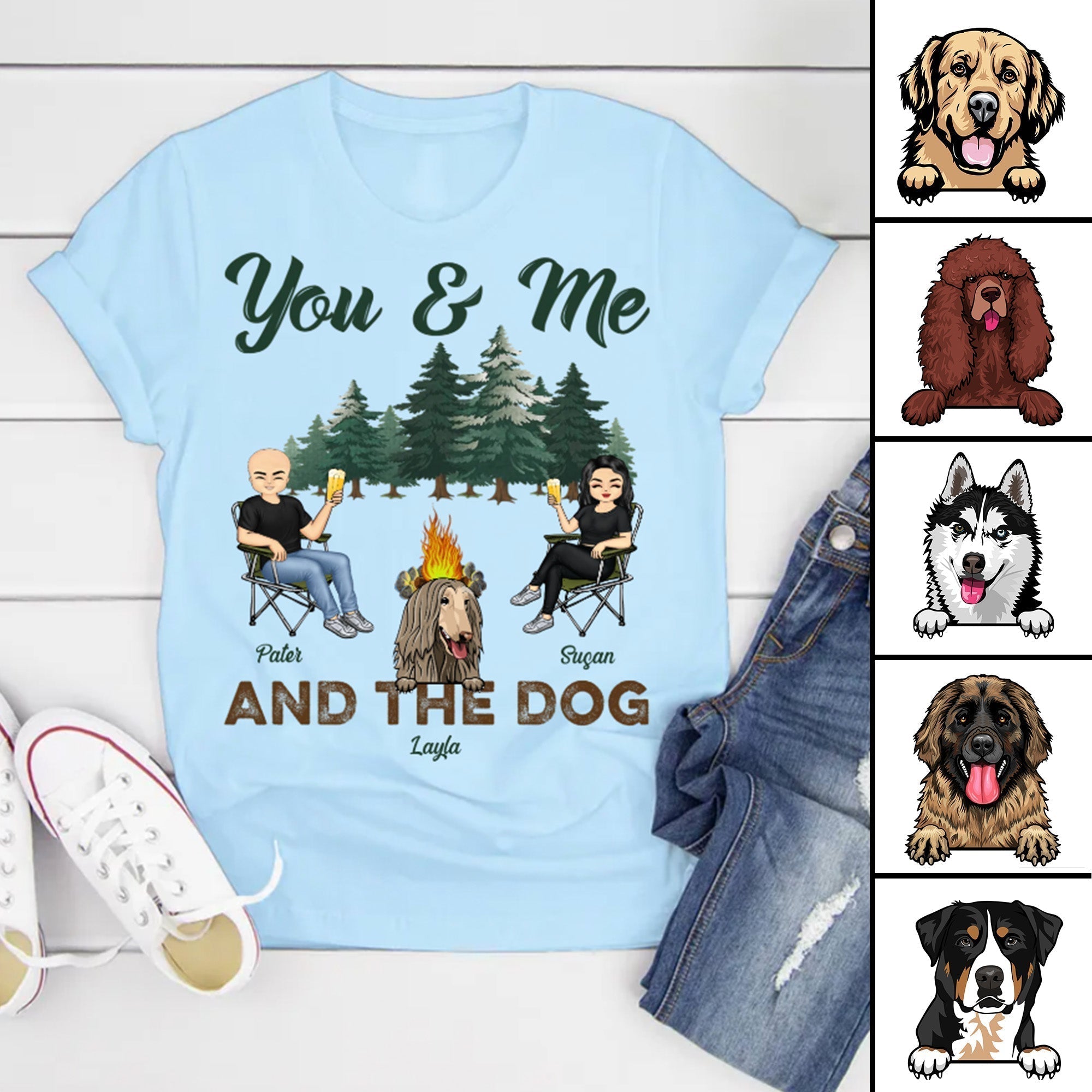 Personalized Camping You, Me and The Dog T Shirt Matching Couple Husband and Wife Bright Color CTM Custom - Printyourwear