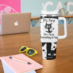 Funny Black Cat Tumbler With Handle It's Fine I'm Fine Everything Is Fine Burnt Cat Meme TB02 Print Your Wear