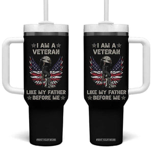 American Veteran Tumbler With Handle Like My Father Before Me Us Flag Angel Wings Combat Boots And Dog Tag TB02 One Size: 40 oz Black Print Your Wear