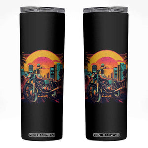 Retro Sunset Urban City Graphic Motorcycle Skinny Tumbler Motorcyclist Gift Biker Rider For Dad Husband Boyfriend Uncle TB02 Black Print Your Wear