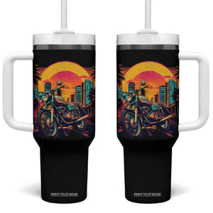 Retro Sunset Urban City Graphic Motorcycle Tumbler With Handle Motorcyclist Gift Biker Rider For Dad Husband Boyfriend Uncle TB02 One Size: 40 oz Black Print Your Wear