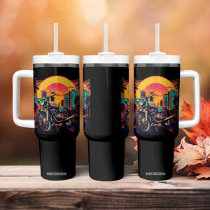Retro Sunset Urban City Graphic Motorcycle Tumbler With Handle Motorcyclist Gift Biker Rider For Dad Husband Boyfriend Uncle TB02 Print Your Wear