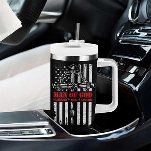 Blessed Dad Tumbler With Handle Man Of God Husband Dad Legend American Flag Christian Cross TB02 Print Your Wear