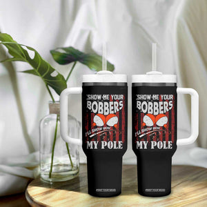 Funny Fishing Tumbler With Handle Show Me Your Bobbers I'll Show You My Pole Retro US Flag TB02 Print Your Wear