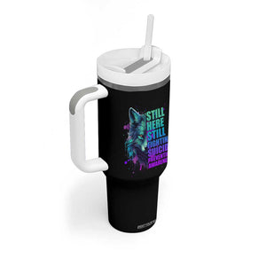 Suicide Prevention Awareness Tumbler With Handle Teal Purple Motivational Wolf Still Here Still Fighting TB02 Print Your Wear