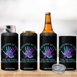 Suicide Prevention Awareness 4 in 1 Can Cooler Tumbler In September We Wear Teal Purple Ribbon Support TB02 Print Your Wear