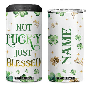 Personalized Irish Green Shamrocks 4 in 1 Can Cooler Tumbler Custom Name Not Lucky Just Blessed TB02 One Size: 16 oz White Print Your Wear