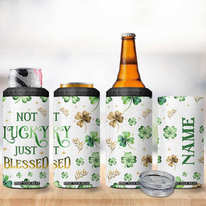 Personalized Irish Green Shamrocks 4 in 1 Can Cooler Tumbler Custom Name Not Lucky Just Blessed TB02 Print Your Wear