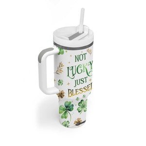 Personalized Irish Green Shamrocks Tumbler With Handle Custom Name Not Lucky Just Blessed TB02 Print Your Wear