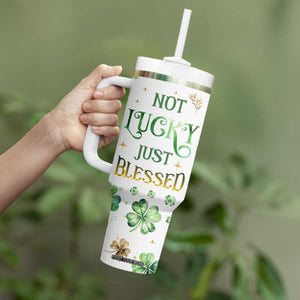 Personalized Irish Green Shamrocks Tumbler With Handle Custom Name Not Lucky Just Blessed TB02 Print Your Wear