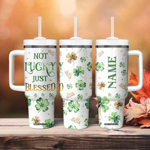 Personalized Irish Green Shamrocks Tumbler With Handle Custom Name Not Lucky Just Blessed TB02 Print Your Wear
