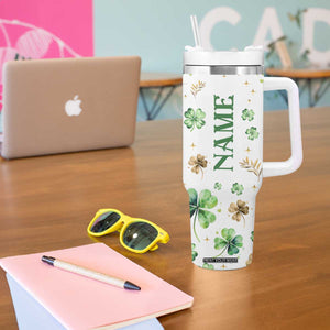 Personalized Irish Green Shamrocks Tumbler With Handle Custom Name Not Lucky Just Blessed TB02 Print Your Wear
