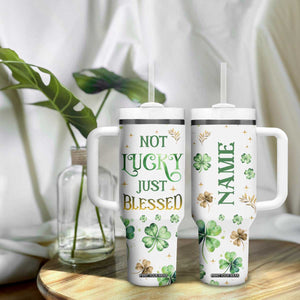 Personalized Irish Green Shamrocks Tumbler With Handle Custom Name Not Lucky Just Blessed TB02 Print Your Wear