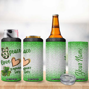 Personalized Green Shamrock 4 in 1 Can Cooler Tumbler Custom Name Lucky Irish Peace Love St Patrick's Day TB02 Print Your Wear
