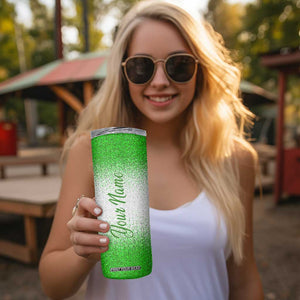 Personalized Green Shamrock Skinny Tumbler Custom Name Lucky Irish Peace Love St Patrick's Day TB02 Print Your Wear