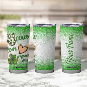 Personalized Green Shamrock Tumbler Cup Custom Name Lucky Irish Peace Love St Patrick's Day TB02 Print Your Wear