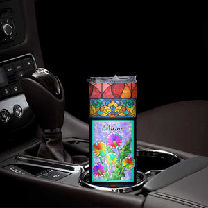 Personalized Christian Faith Stained Glass Printing Skinny Tumbler Custom Name Be Still And Know That I Am God Dandelion Taraxacum Flower TB02 Print Your Wear