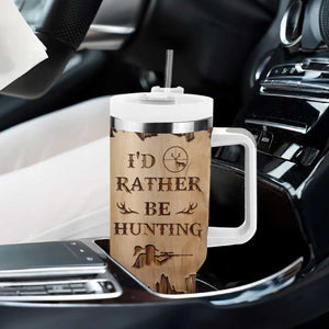Personalized Deer Hunting Girl Tumbler With Handle Custom Name I'd Rather Be Hunting Camouflage Messy Bun TB02 Print Your Wear