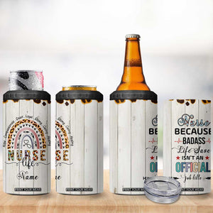 Personalized Funny Nurse Life 4 in 1 Can Cooler Tumbler Custom Name Badass Life Saver Appreciation Leopard Rainbow TB02 Print Your Wear