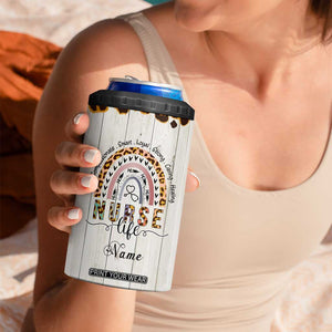 Personalized Funny Nurse Life 4 in 1 Can Cooler Tumbler Custom Name Badass Life Saver Appreciation Leopard Rainbow TB02 Print Your Wear