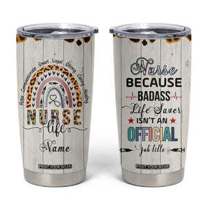 Personalized Funny Nurse Life Tumbler Cup Custom Name Badass Life Saver Appreciation Leopard Rainbow TB02 White Print Your Wear